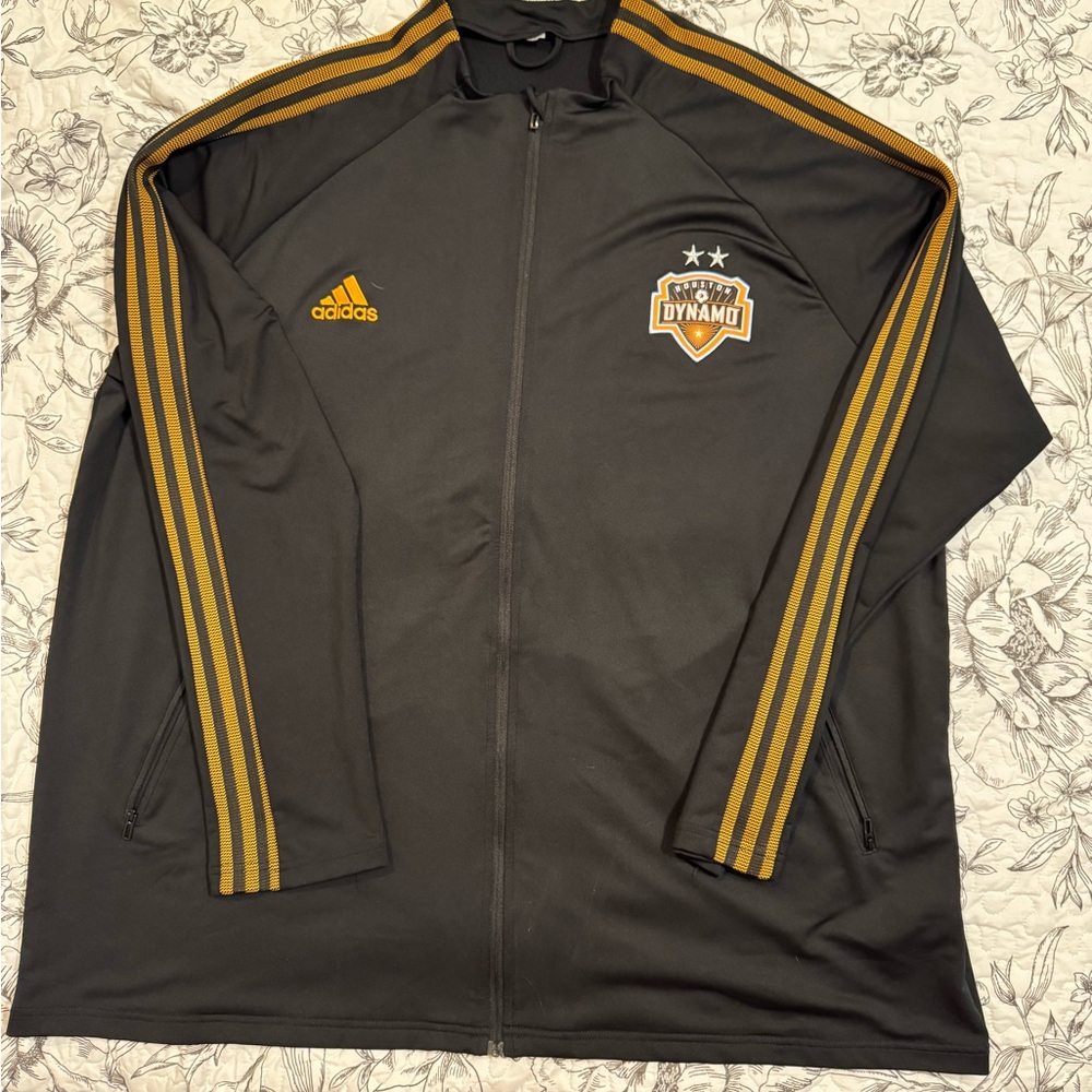 Adidas Men's Black Jacket with Orange Stripes